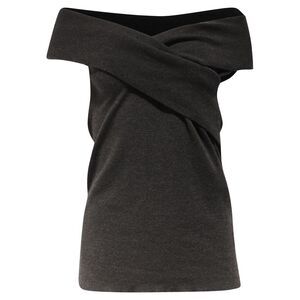 Brunello Cucinelli Off-Shoulder Top in Dark Grey Cashmere